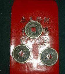 3 Feng shui Coins in Red Envelope for good luck
