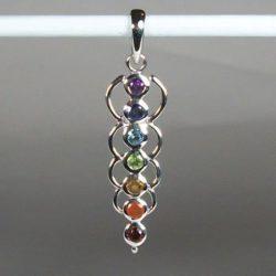 Chakra Energy Links Pendant, Sterling Silver pendant with Chakra Gemstones
