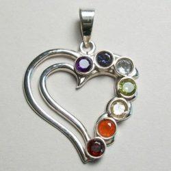 Chakra Heart Pendant, Sterling Silver pendant with Chakra Gemstones