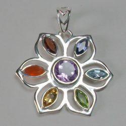 Flower Power Chakra, Sterling Silver pendant with Chakra Gemstones
