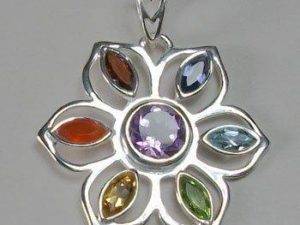 Flower Power Chakra, Sterling Silver pendant with Chakra Gemstones