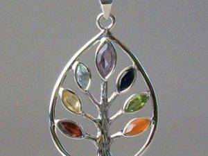 Chakra Tree of Life Pendant, Sterling Silver pendant with Chakra Gemstones