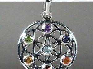 Chakra Flower of Life Pendant, Sterling Silver and Gemstone Pendant