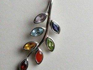 Chakra Leaf Pendant, Sterling Silver pendant with Chakra Gemstones
