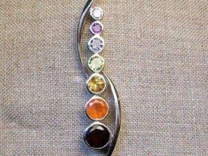 Chakra Harmony Pendant, Sterling Silver pendant with Chakra Gemstones