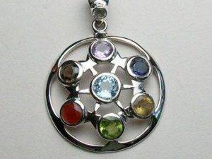 Chakra Cycle of Time, Sterling Silver pendant with Chakra Gemstones