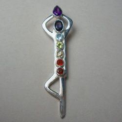 Chakra Yoga Tree Pose, Sterling Silver pendant with Chakra Gemstones