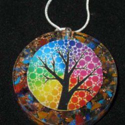 Tree of Life Orgone Pendant. Resin pendant with gemstones and copper and 18 inch snake chain