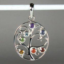 Chakra Tree of Life sterling and gemstone pendant