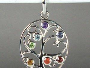 Chakra Tree of Life sterling and gemstone pendant