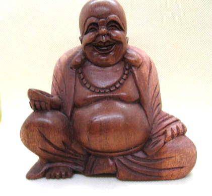 Carved wood Happy Buddha