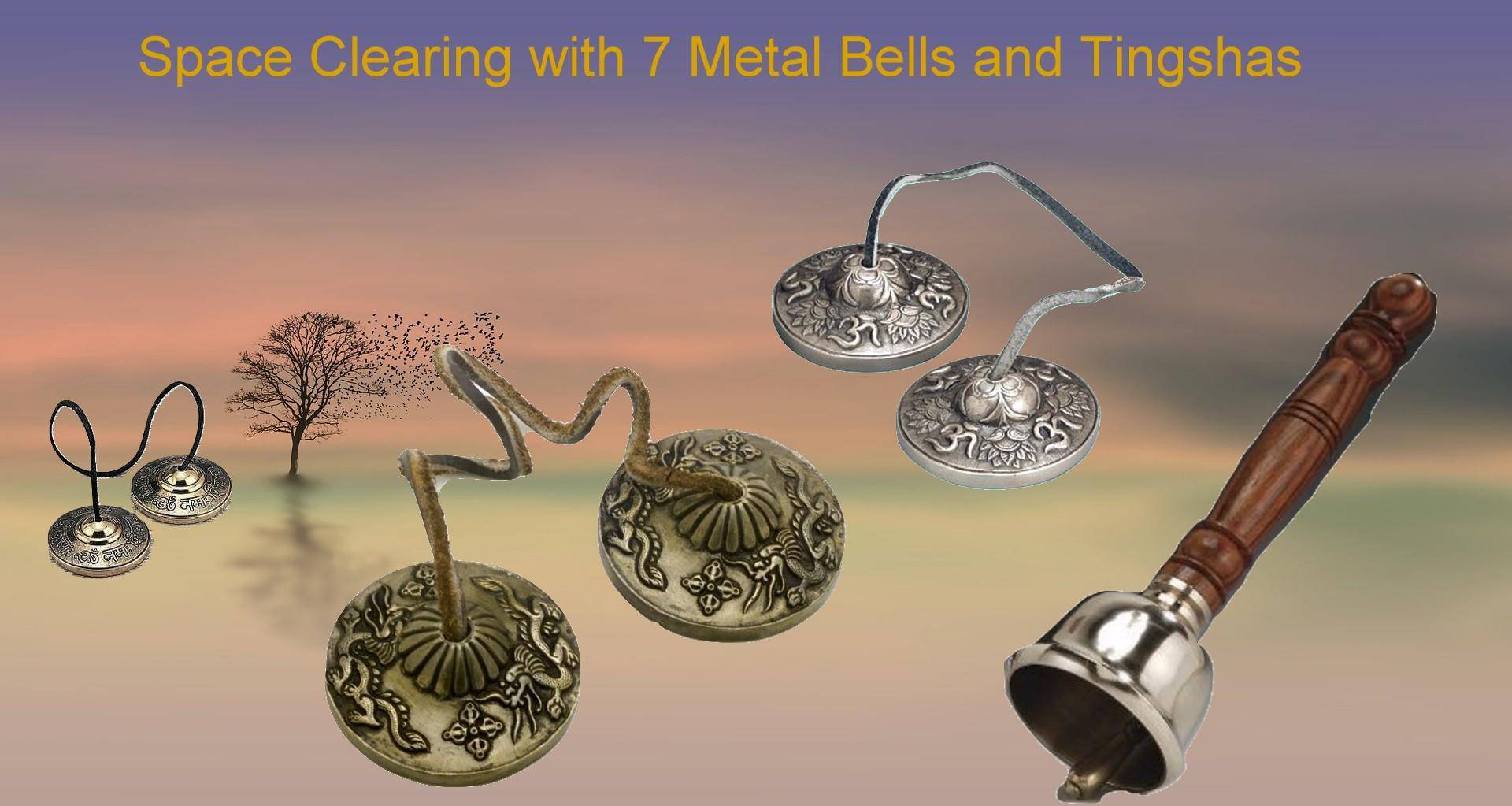7 metal Tingshas, bells and chimes