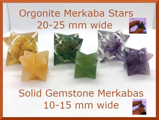 Mountain Valley Organite and Gemstone Merkaba Star Sizes in mm