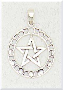 Mountian Valley Phases of the moon pentacle pendant in sterling silver