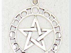 Mountian Valley Phases of the moon pentacle pendant in sterling silver