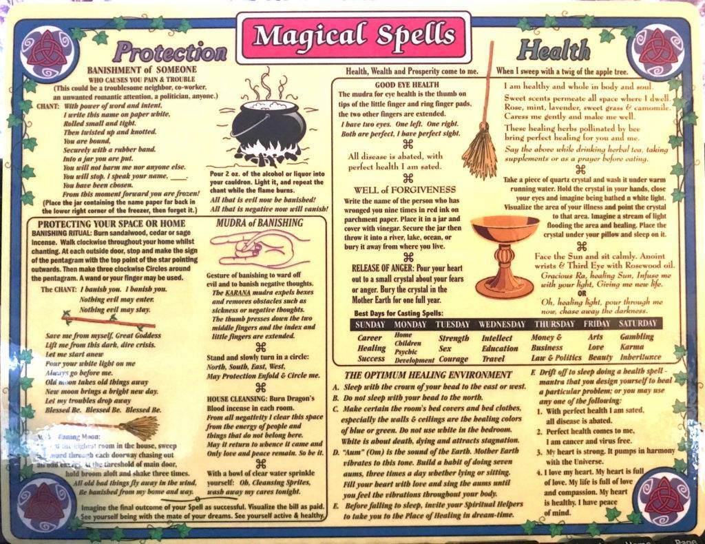 magical spells quick reference chart