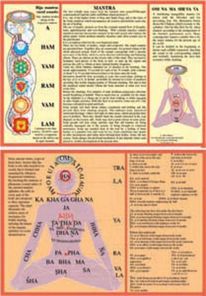 laminated chart of mantras in relation to chakras, body parts, spiritual and emotional healing
