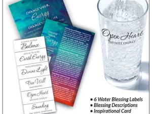 Change your Energy static cling Water Blessings labels charge water with Love, Gratitude, Peace, Stillness, Bliss, Wisdom, Trust and Humor.