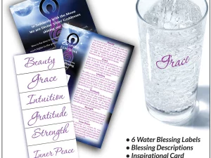 Divine Feminine static cling Water Blessings labels include:Beauty, Grace, Intuition, Gratitude, Strength and Inner Peace.